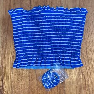 Blue Bandeau Swim Top